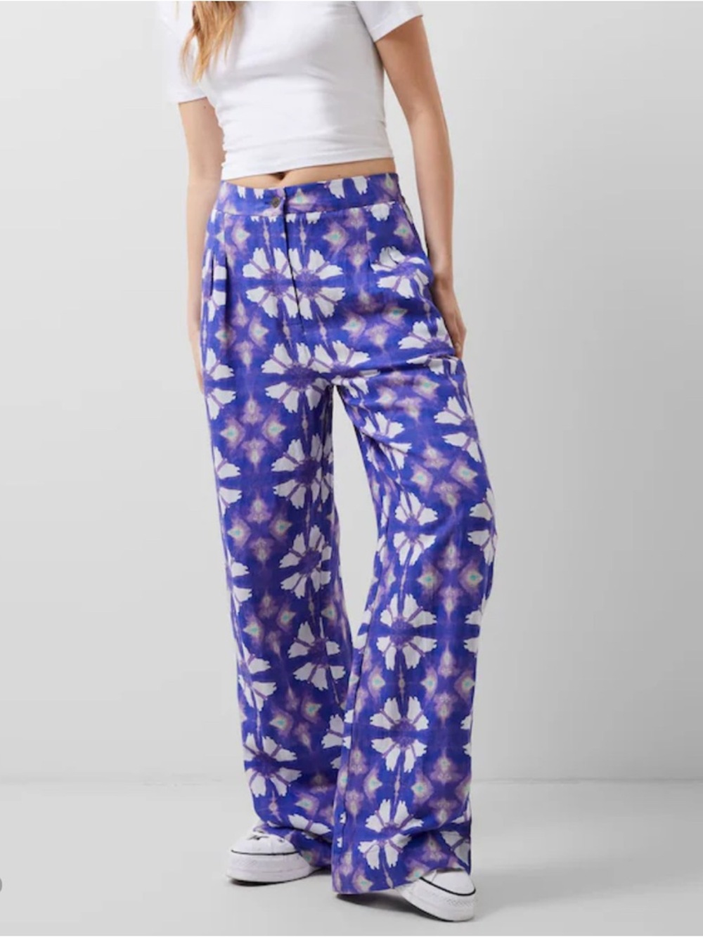 French Connection Royal Blue Dory Birdie Linen Wide-Leg Pants size 6